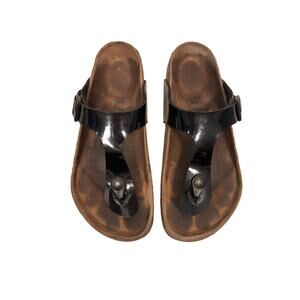 Birkenstock Thong Sandals Womens EU 36 US 5 Black Patent Gizeh Birko-Flor Cork